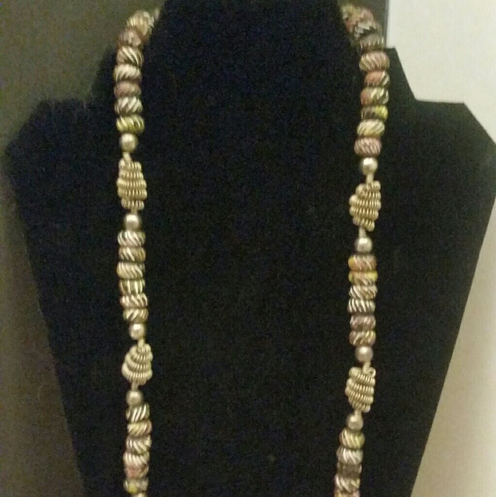 Unique wooden bead and metal necklace set